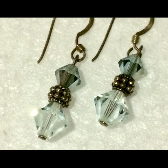 Blue Faceted Crystal Earrings - Picture 3 of 5